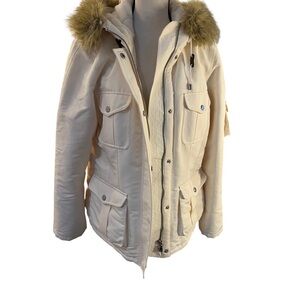 Lauren Ralph Lauren Cream Ski Parka with Faux Fur Trimmed Hood Sz L